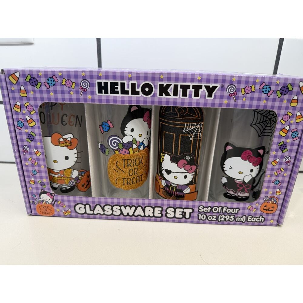 SANRIO HELLO KITTY Halloween 10oz Glassware Set Of Four Limited Edition - NEW 🎃